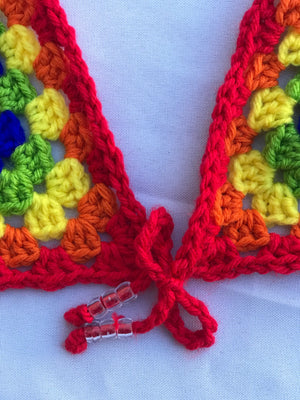 Red Beaded Rainbow Bralette