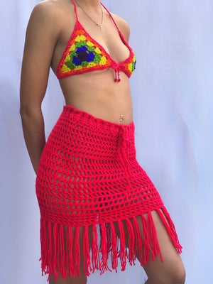 Red Beaded Rainbow Bralette